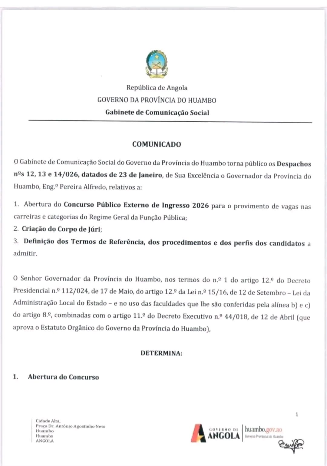 GOVERNO DA PROVÍNCIA DO HUAMBO 